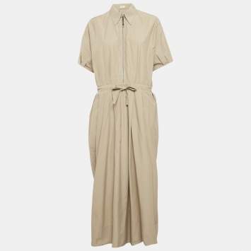 مملوكة مسبقًا Brunello Cucinelli Beige Cotton Blend Pleated Midi Dress M
