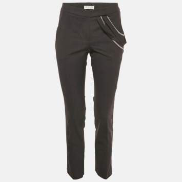 مملوكة مسبقًا Brunello Cucinelli Grey Embellished Trim Wool Blend Trousers S