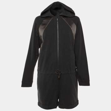 مملوكة مسبقًا Brunello Cucinelli Dark Grey Cotton Knit Hooded Playsuit L