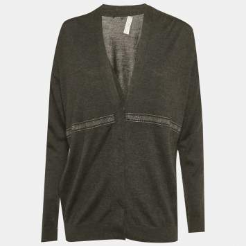 Pre Owned Brunello Cucinelli Grey Cashmere Monili Detail Cardigan M
