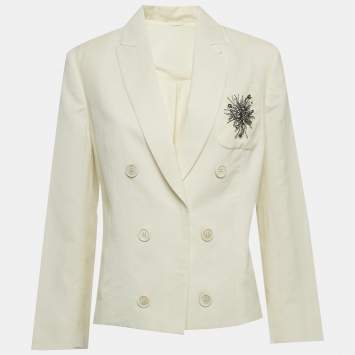 مملوكة مسبقًا Brunello Cucinelli Cream Wool Blend Embellished Blazer L