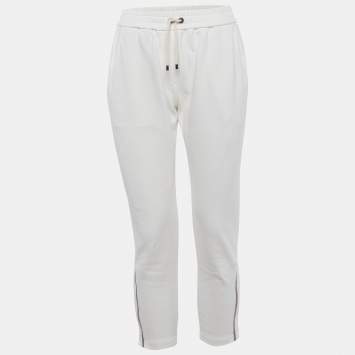 Pre Owned Brunello Cucinelli White Cotton Monili Detail Sweatpants S