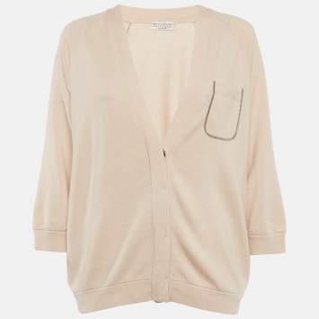 Pre Owned كارديجان برونيليو كوتشينيللي كشمير وردي بجيب معدني مقاس كبير