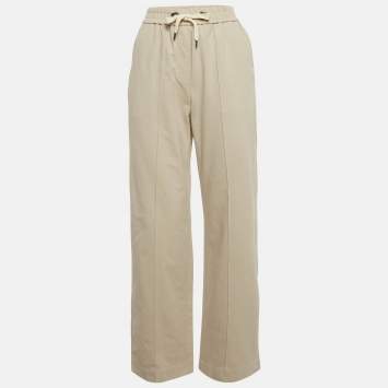 Pre Owned بنطلون برونيلو كوتشينيلي جيرسي بيج بحبل مقاس صغير جدًا