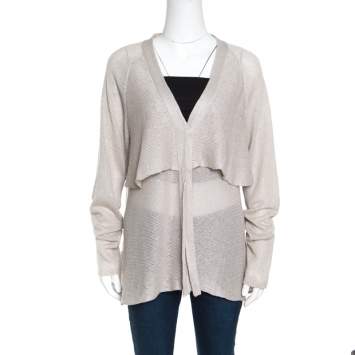 Pre Owned Brunello Cucinelli Beige Sequined Knit Layered Long Sleeve Cardigan XXL