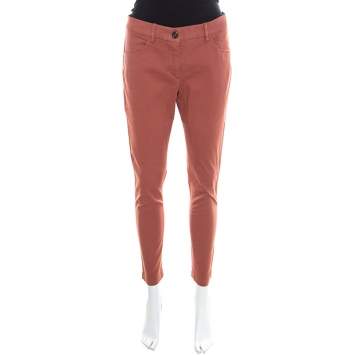 Pre Owned Brunello Cucinelli Brick Red Cotton Slim Fit Pants S