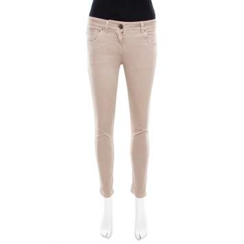 Pre Owned Brunello Cucinelli Beige Stretch Cotton Skinny Ankle Length Trousers S