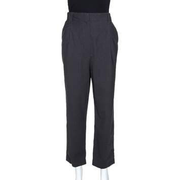 Pre Owned Brunello Cucinelli Dark Grey Wool High Waisted Tapered Trousers M
