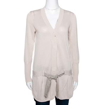 Pre Owned Brunello Cucinelli Beige Knit Belted Button Front Cardigan XL