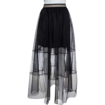 Pre Owned Brunello Cucinelli Black Tulle Tiered Overlay Maxi Skirt M