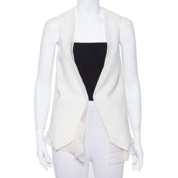 Pre Owned Brunello Cucinelli Cream Wool & Organza Layered Sleeveless Jacket S
