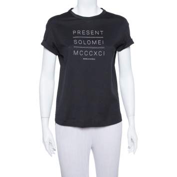 مملوكة مسبقًا Brunello Cucinelli Black Printed Cotton Crew Neck T-Shirt XS