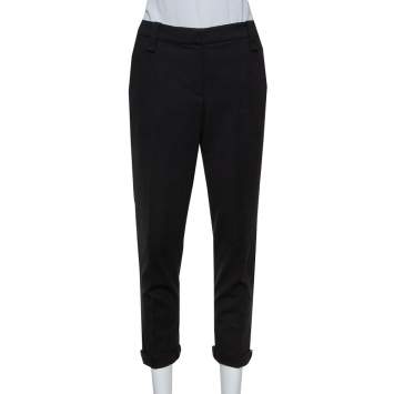 Pre Owned Brunello Cucinelli Black Wool Embellished Hem Detail Tapered Leg Trousers M