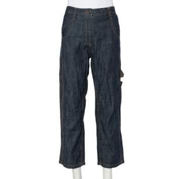 Pre Owned Brunello Cucinelli Navy Blue Lightweight Denim Cropped Carpenter Jeans S