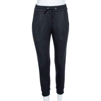 Pre Owned Brunello Cucinelli Dark Grey Wool & Silk Trim Detailed Joggers XS
