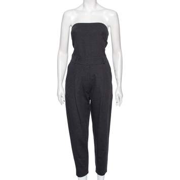 Pre Owned Brunello Cucinelli Dark Grey Knit Pleated Detailed Strapless Jumpsuit S