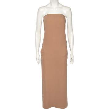 Pre Owned Brunello Cucinelli Nude Pink Silk Back Slit Detailed Strapless Midi Dress XS