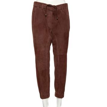 Pre Owned Brunello Cucinelli Brown Suede Elasticized Waist Detailed Pants M