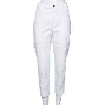 Pre Owned Brunello Cucinelli White Cotton Cropped Cargo Pants M
