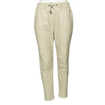 Pre Owned Brunello Cucinelli Beige Leather Drawstring Waist Pants M