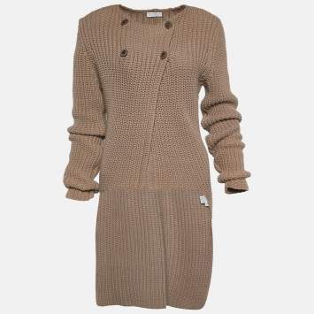Pre Owned Brunello Cucinelli Brown Chunky Rib Knit High Low Cardigan M
