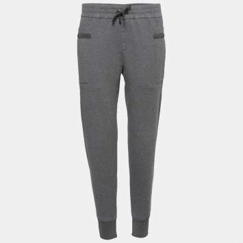 Pre Owned Brunello Cucinelli Grey Cotton Metallic Rib Knit Trimmed Joggers XS