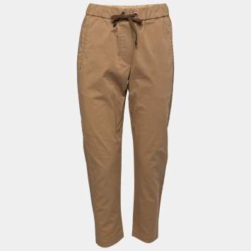 Pre Owned Brunello Cucinelli Brown Cotton Drawstring Waist Trousers S
