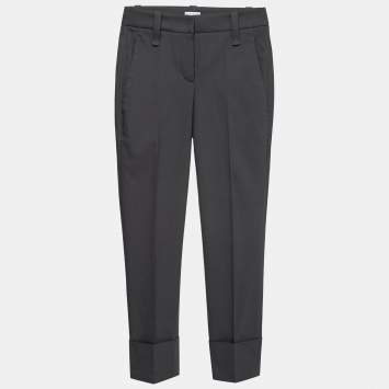 Pre Owned Brunello Cucinelli Grey Cotton Slim-Leg Cropped Trousers S