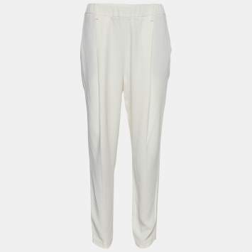 Pre Owned Brunello Cucinelli Ivory Silk Crepe Elasticized Waist Pants M 