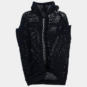 Pre Owned Brunello Cucinelli Navy Blue Crochet-Knit Hooded Cardigan M
