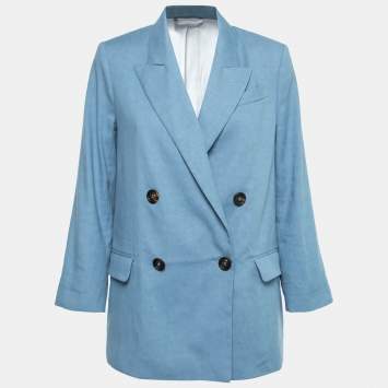 Pre Owned Brunello Cucinelli Light Blue Linen & Cotton Double-Breasted Blazer S