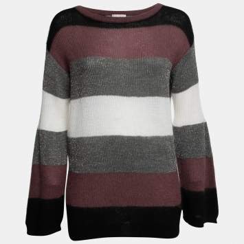 Pre Owned Brunello Cucinelli Multicolor Metallic Striped Pattern Knit Sweater M