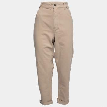 Pre Owned Brunello Cucinelli Beige Cotton Bead Trim Detail Trousers XL