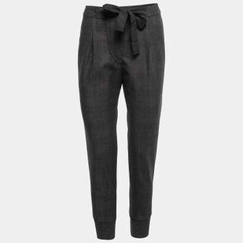 Pre Owned Brunello Cucinelli Charcoal Grey Wool Rib Knit Trimmed Pants S