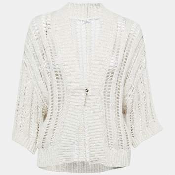 Pre Owned Brunello Cucinelli White & Cotton Knit Cardigan S
