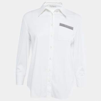 Pre Owned Brunello Cucinelli White Cotton Long Sleeve Button Down Shirt M