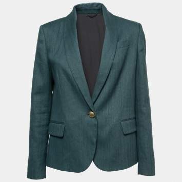 Pre Owned Brunello Cucinelli Green Cotton & Linen Shawl Collar Blazer M