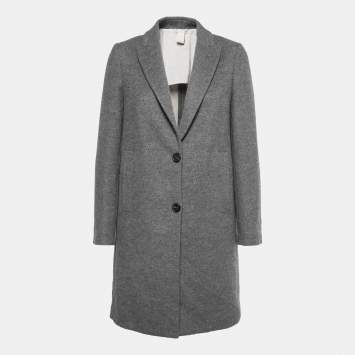 Pre Owned Brunello Cucinelli Grey Wool Single-Breasted Coat S