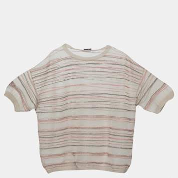 Pre Owned Brunello Cucinelli Beige Lurex Cotton Knit Top XL