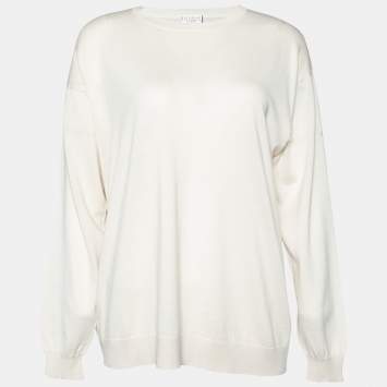 Pre Owned Brunello Cucinelli Light Cream Wool & Cashmere Round Neck Sweater L