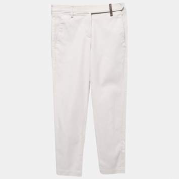 Pre Owned Brunello Cucinelli Off White Cotton Trousers S
