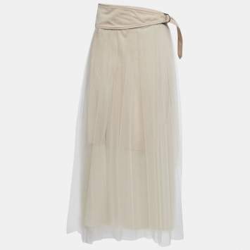 Pre Owned Brunello Cucinelli Pale Pink Tulle Midi Skirt S
