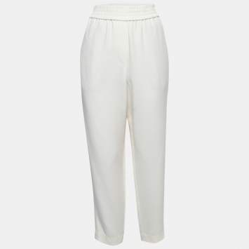 Pre Owned Brunello Cucinelli White Crepe High Waist Tailored Pants M