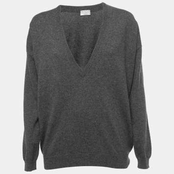 Pre Owned Brunello Cucinelli Charcoal Grey Cashmere V-Neck Sweater L