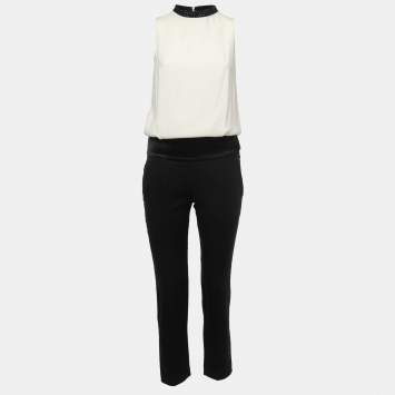 Pre Owned Brunello Cucinelli Cream/Black Embellished Neck Detailed Sleeveless Jumpsuit XS