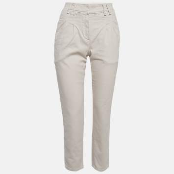 Pre Owned Brunello Cucinelli Cream Pleated Cotton Blend Formal Trousers S