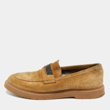 Pre Owned Brunello Cucinelli Brown Suede Monoli Penny Loafers Size 38