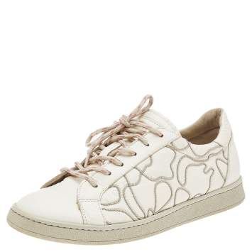 Pre Owned Brunello Cucinelli White Leather Low Top Sneakers Size 38