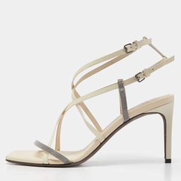 Pre Owned Brunello Cucinelli Cream Leather Monili Sandals Size 40