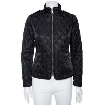Pre Owned Burberry Brit Black Synthetic Quilted Zip Front Jacket XS
